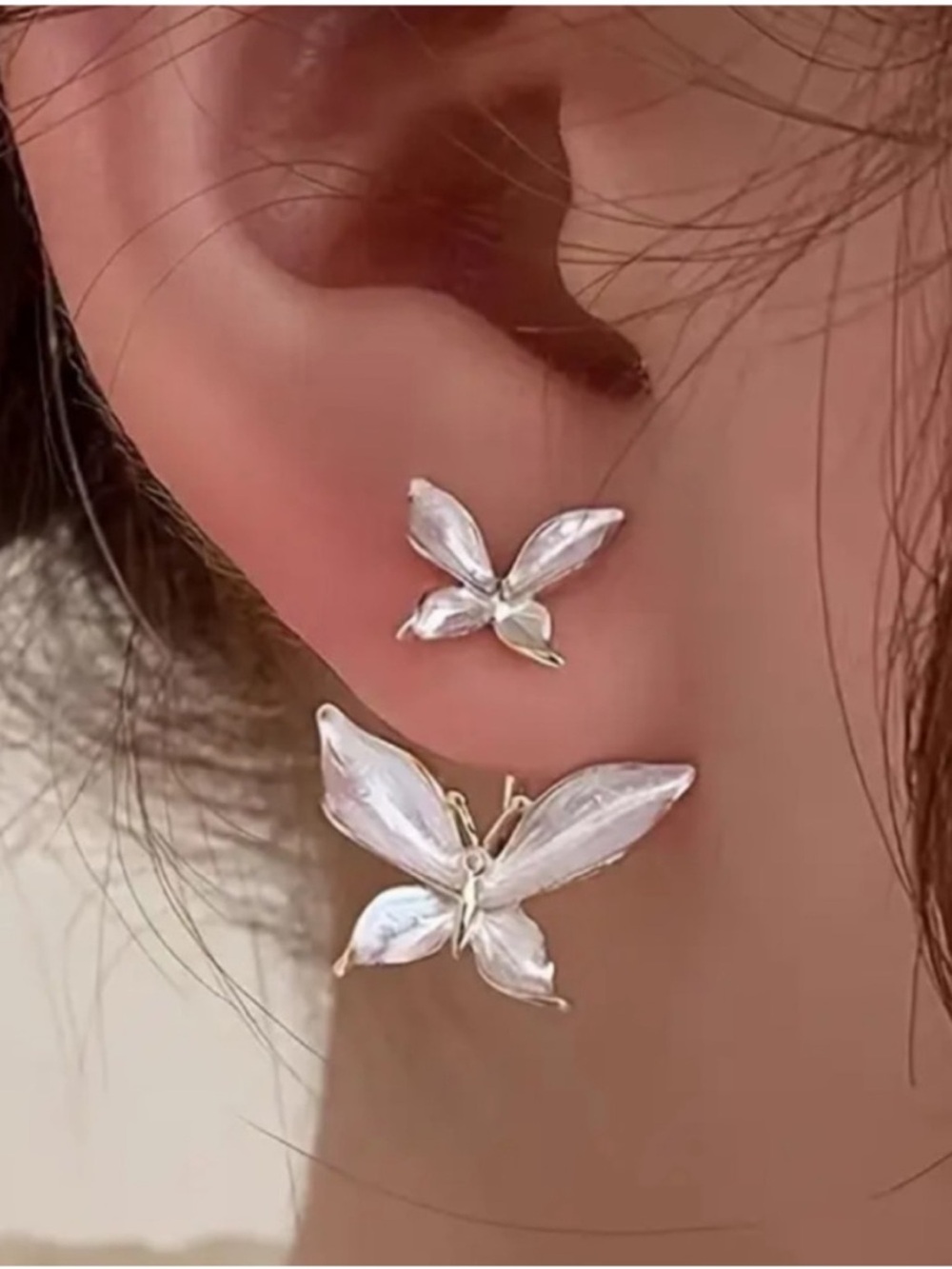 Pearlescent White Butterfly Stud Earrings - Women Jewelry